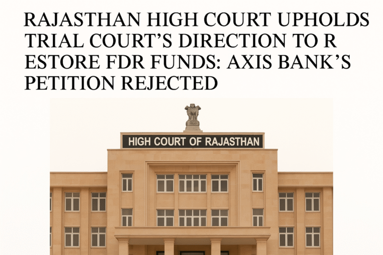 Rajasthan High Court Upholds Trial Court’s Direction to Restore FDR Funds Axis Bank’s Petition Rejected